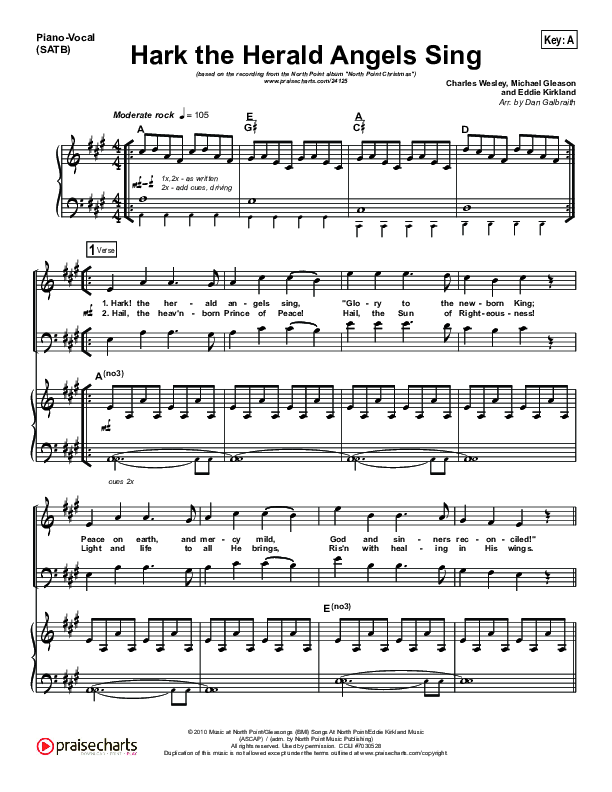 Hark The Herald Angels Sing Piano/Vocal (SATB) (Eddie Kirkland / North Point Worship)