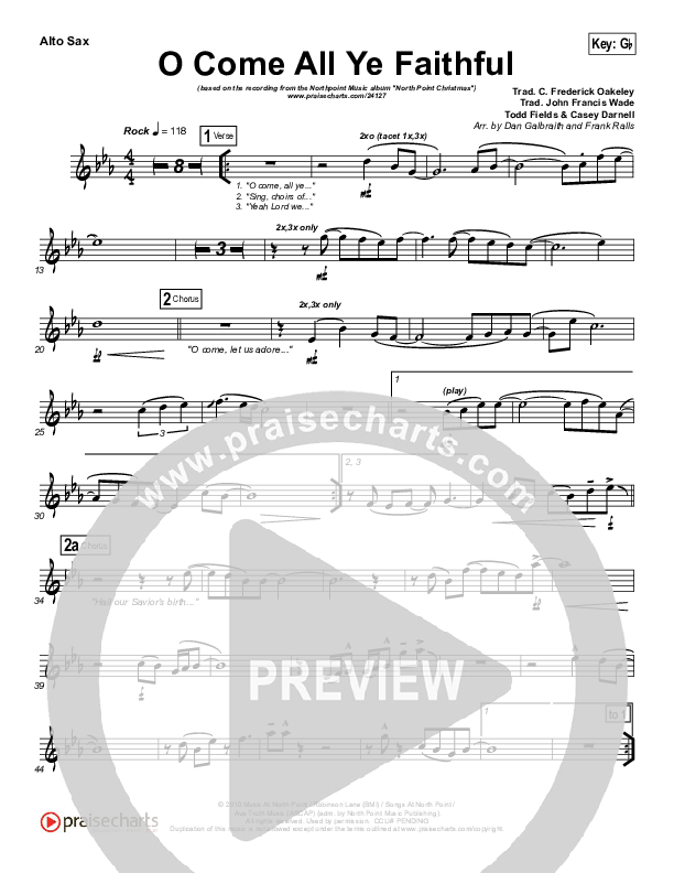 O Come All Ye Faithful Alto Sax (Todd Fields / North Point Worship)