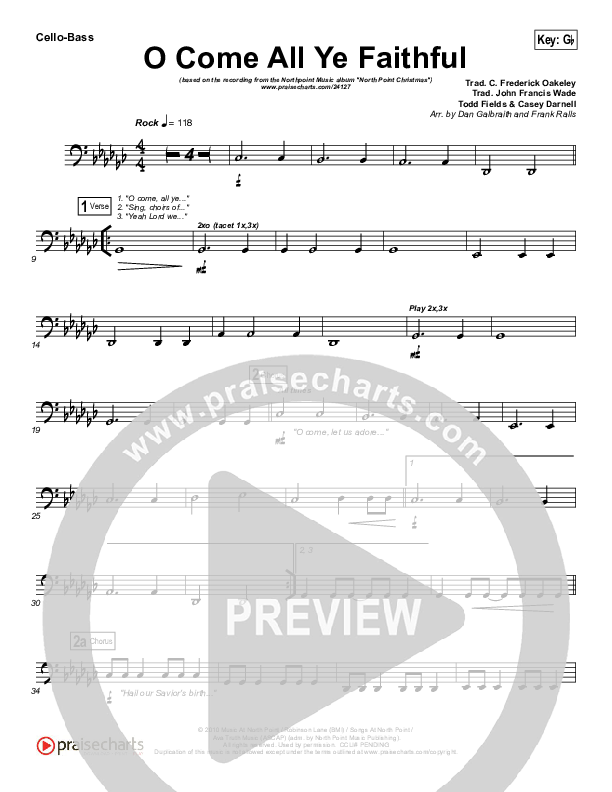 O Come All Ye Faithful Cello/Bass (Todd Fields / North Point Worship)