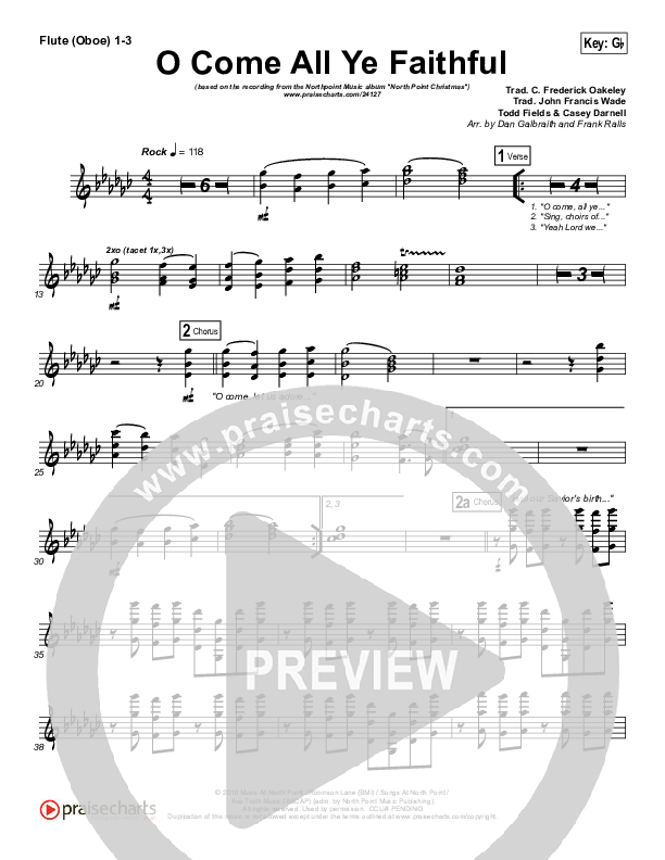 O Come All Ye Faithful Flute/Oboe 1/2/3 (Todd Fields / North Point Worship)