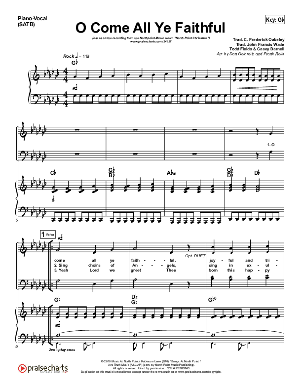 O Come All Ye Faithful Piano/Vocal Pack (Todd Fields / North Point Worship)