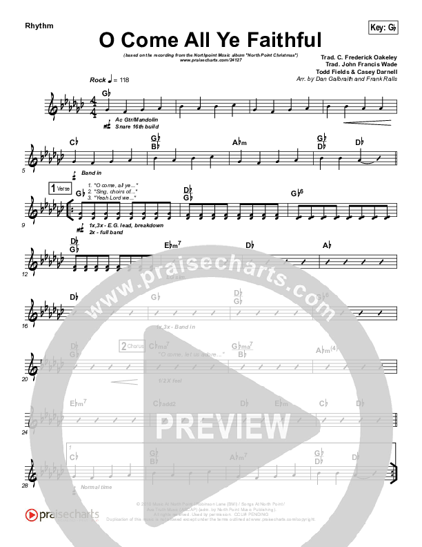 O Come All Ye Faithful Rhythm Chart (Todd Fields / North Point Worship)