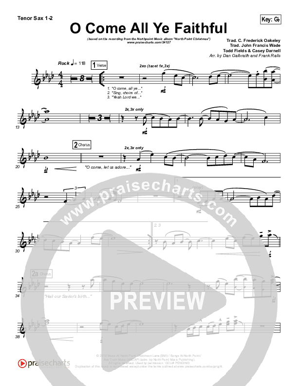 O Come All Ye Faithful Tenor Sax 1/2 (Todd Fields / North Point Worship)