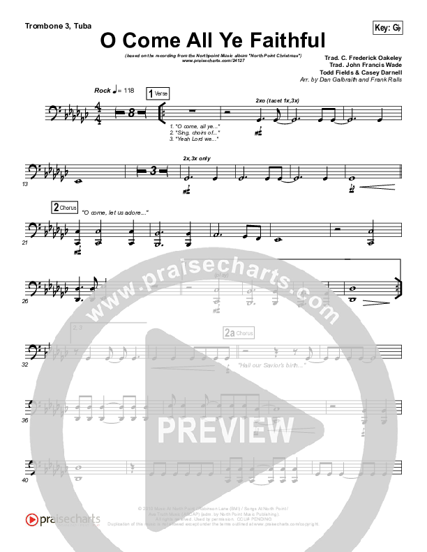 O Come All Ye Faithful Trombone 3/Tuba (Todd Fields / North Point Worship)