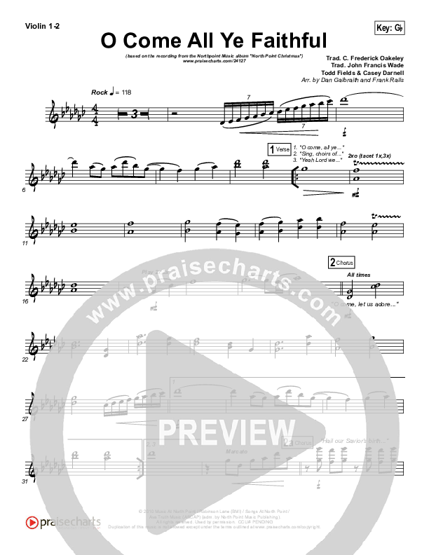 O Come All Ye Faithful Violin 1/2 (Todd Fields / North Point Worship)