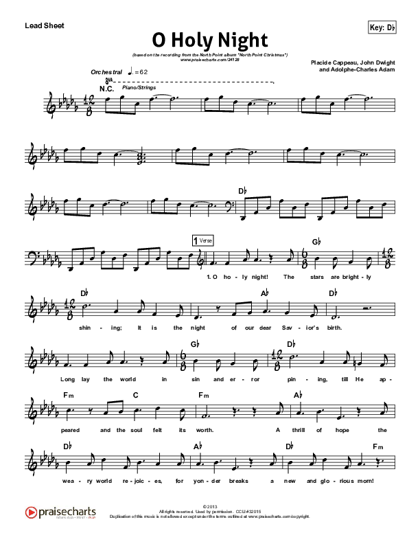 O Holy Night C Instrument Sheet Music (Lead Sheet) with Chords and Lyrics