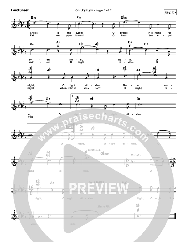 O Holy Night Lead Sheet (Ryan Stuart / North Point Worship)