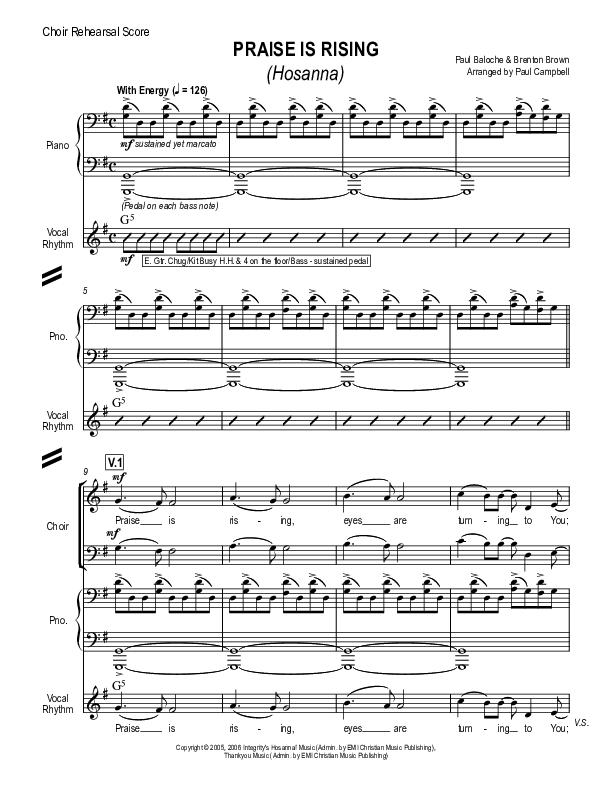 Hosanna (Praise Is Rising) Choir Score (Paul Campbell)