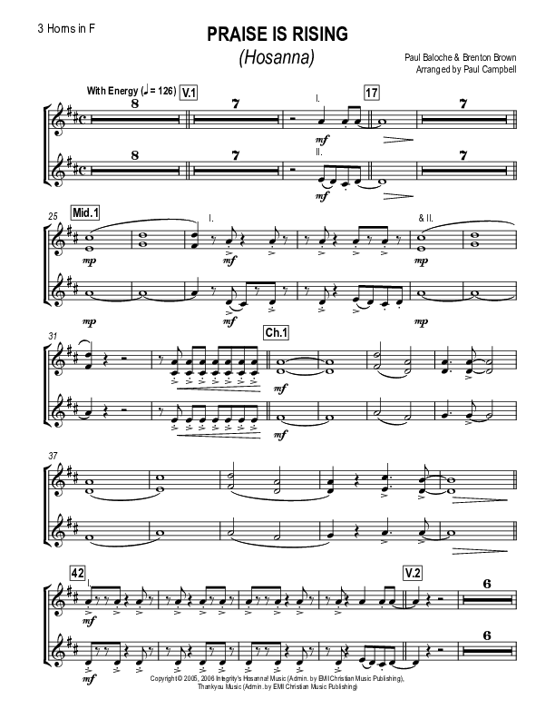 Hosanna (Praise Is Rising) French Horn (Paul Campbell)