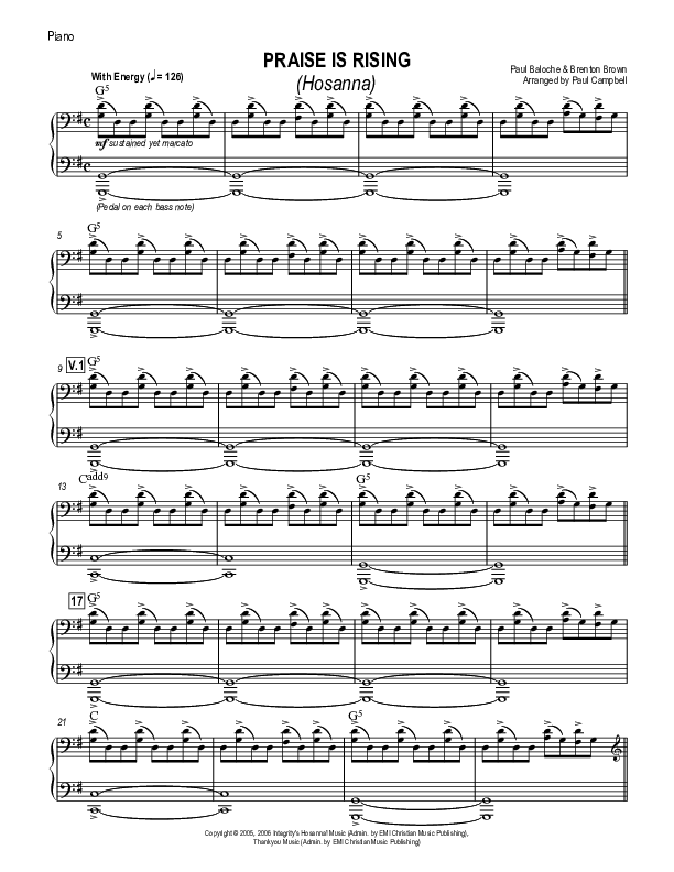 Hosanna (Praise Is Rising) Piano Sheet (Paul Campbell)