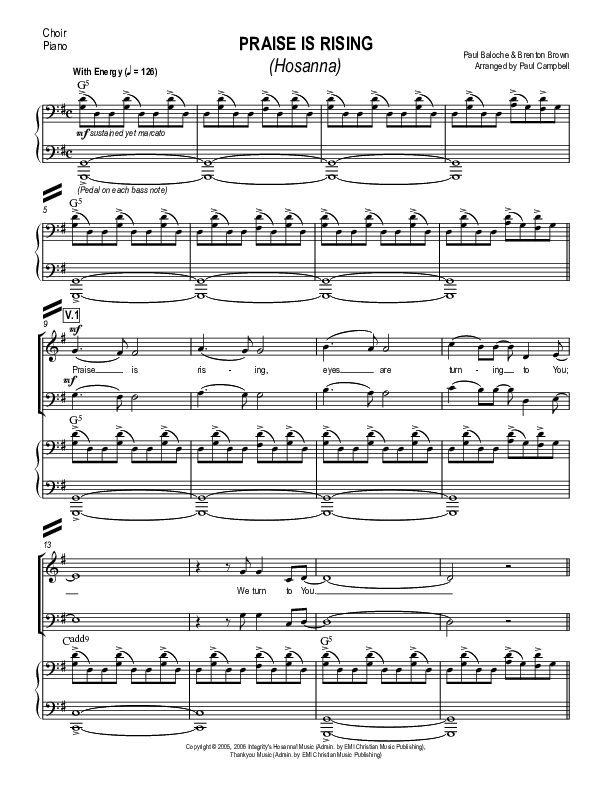 Hosanna (Praise Is Rising) Piano/Vocal (Paul Campbell)