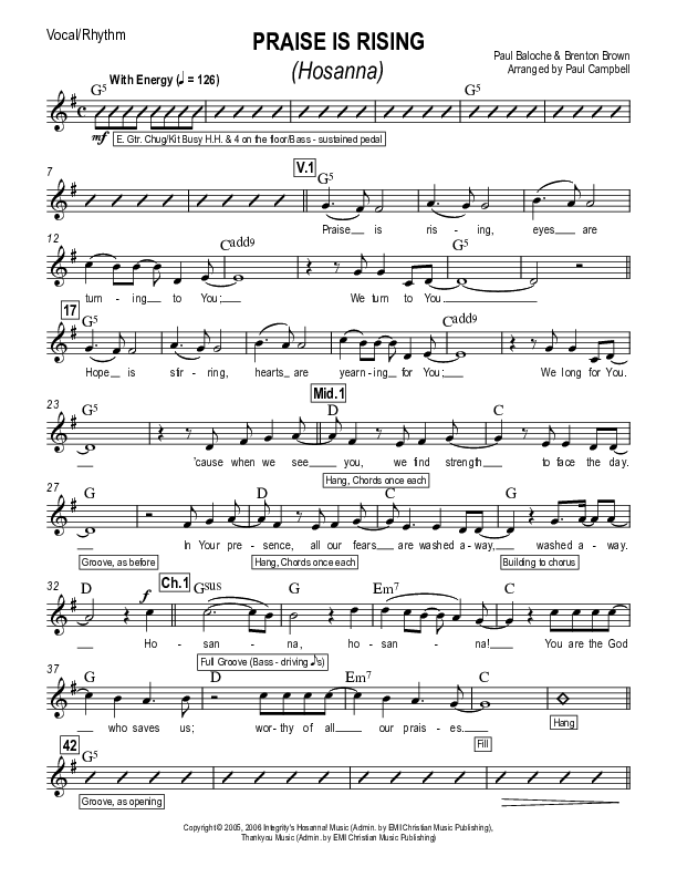Hosanna (Praise Is Rising) Rhythm/Vocal (Paul Campbell)