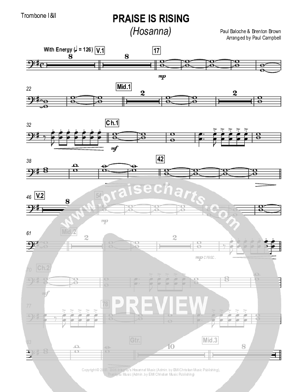 Hosanna (Praise Is Rising) Trombone 1/2 (Paul Campbell)
