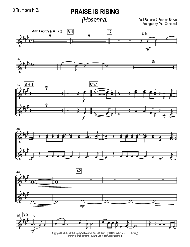 Hosanna (Praise Is Rising) Trumpet 1/2/3 (Paul Campbell)