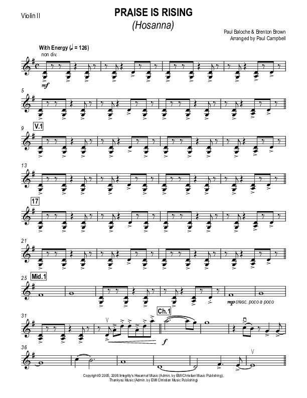 Hosanna (Praise Is Rising) Violin 2 (Paul Campbell)