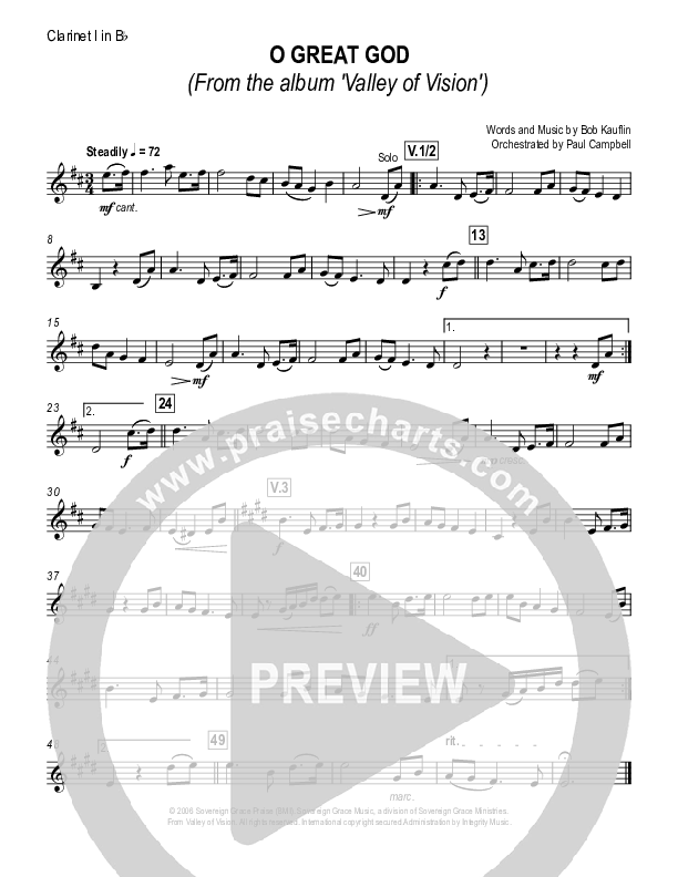 O Great God Clarinet (Sovereign Grace)