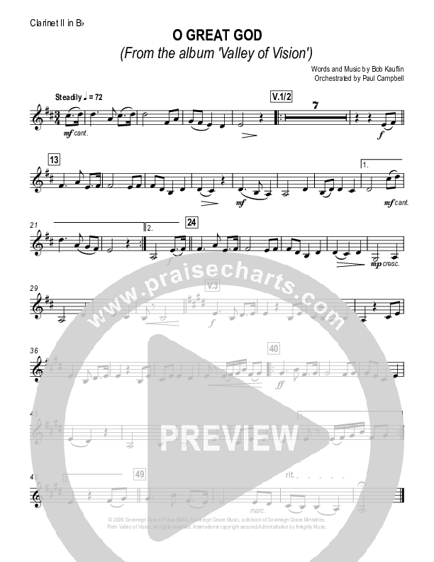 O Great God Clarinet (Sovereign Grace)