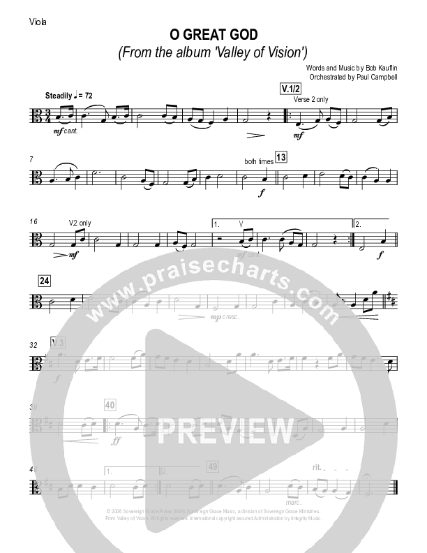 O Great God Viola (Sovereign Grace)