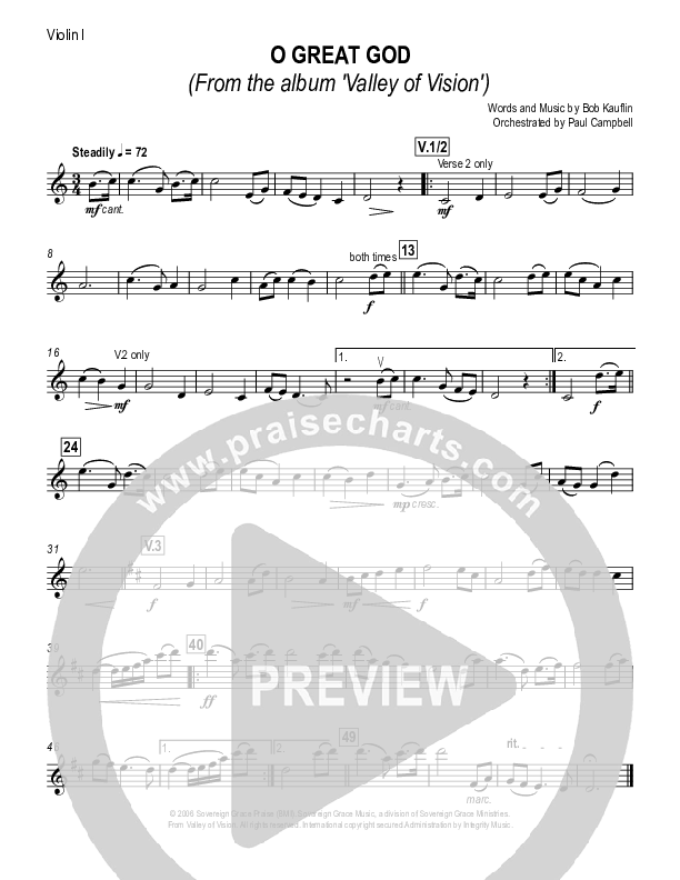 O Great God Violin 1 (Sovereign Grace)