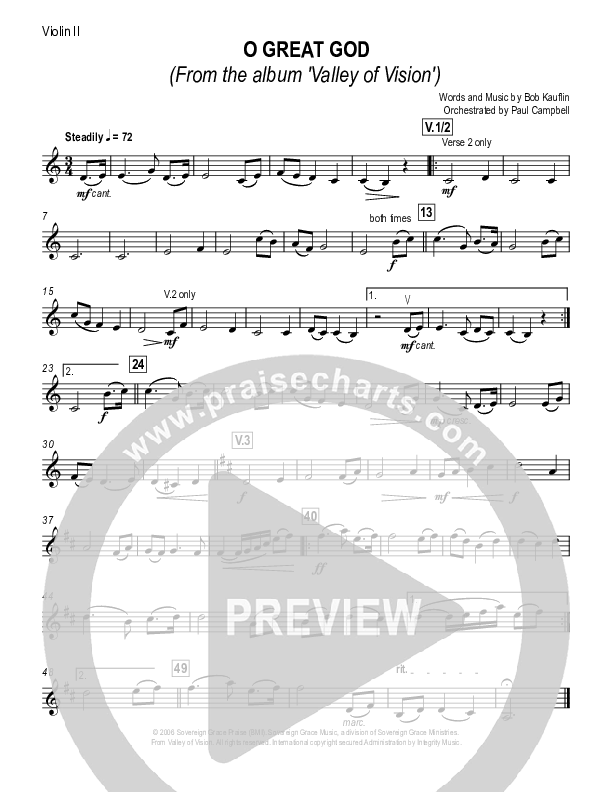 O Great God Violin 2 (Sovereign Grace)