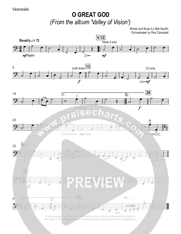 O Great God Violincello (Sovereign Grace)