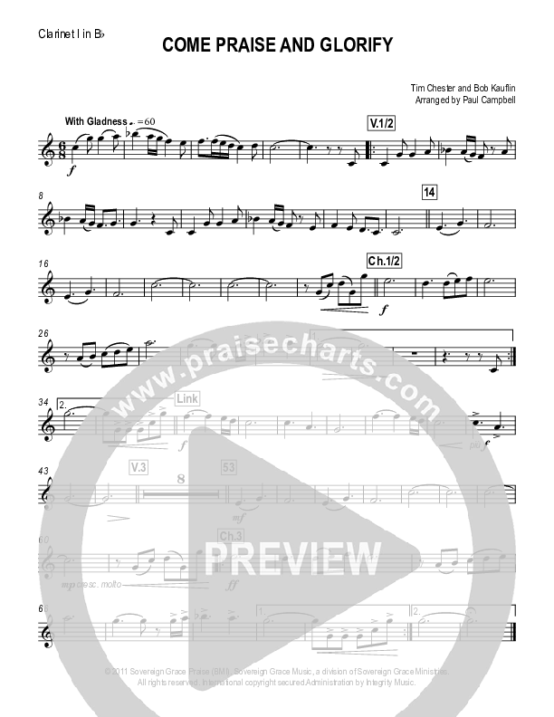 Come Praise And Glorify Clarinet (Sovereign Grace)