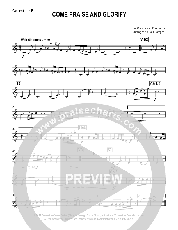Come Praise And Glorify Clarinet (Sovereign Grace)