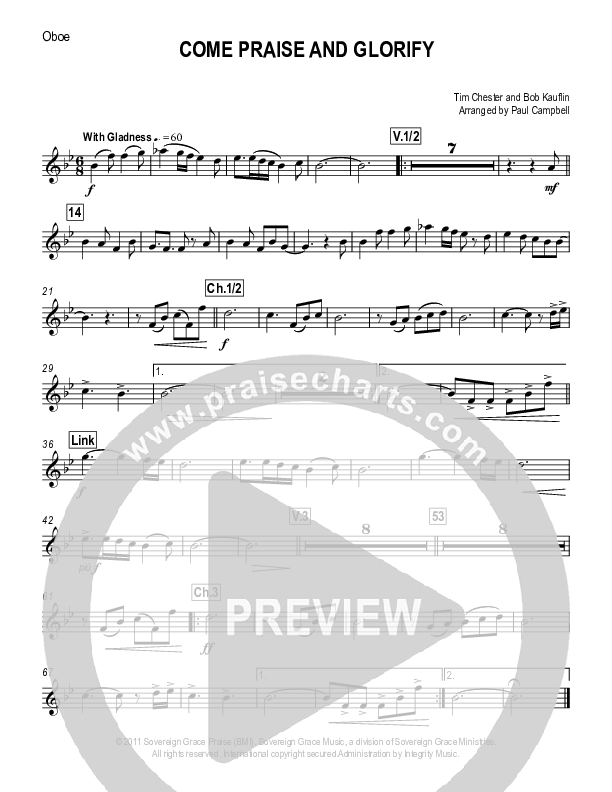 Come Praise And Glorify Oboe (Sovereign Grace)