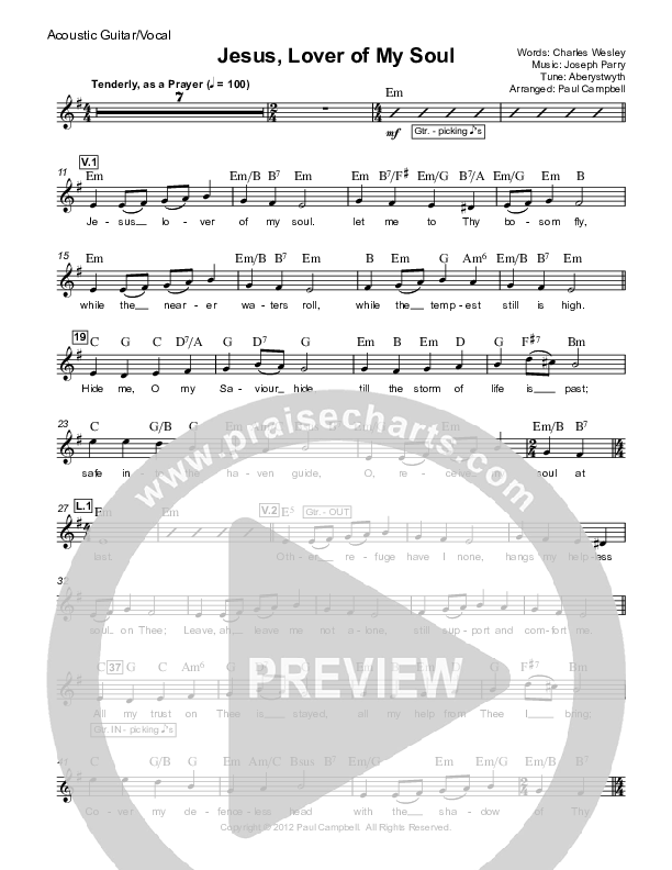 Jesus Lover Of My Soul Acoustic Guitar (Paul Campbell)