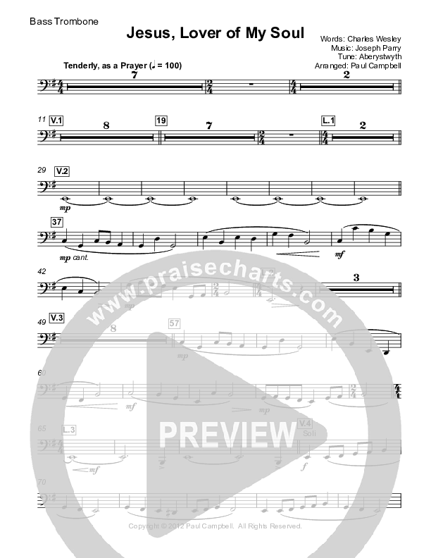 Jesus Lover Of My Soul Bass Trombone (Paul Campbell)