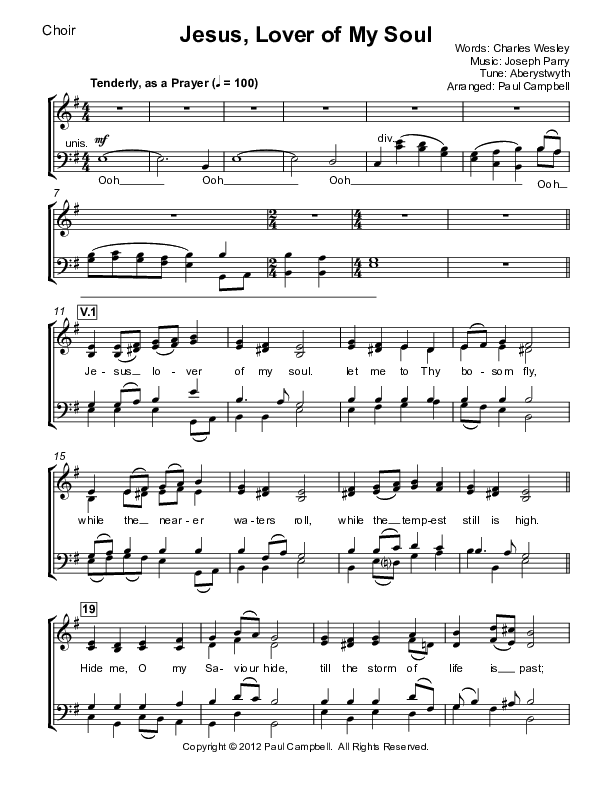 Jesus Lover Of My Soul Choir Sheet (Paul Campbell)