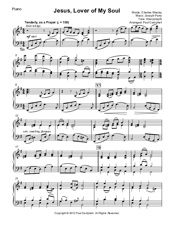 Jesus Lover Of My Soul Piano Sheet (Paul Campbell)