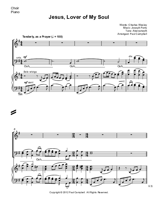 Jesus Lover Of My Soul Piano/Vocal (Paul Campbell)