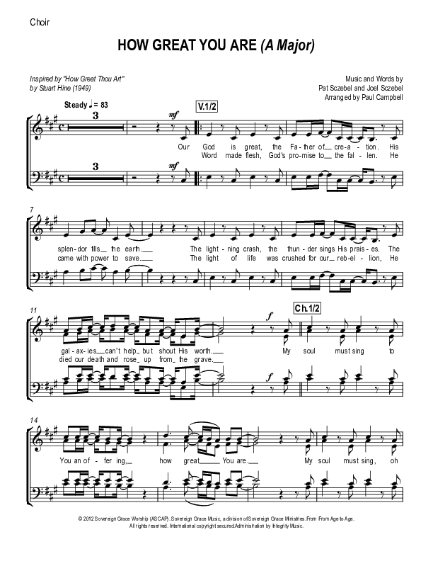 How Great You Are Choir Sheet (Sovereign Grace)