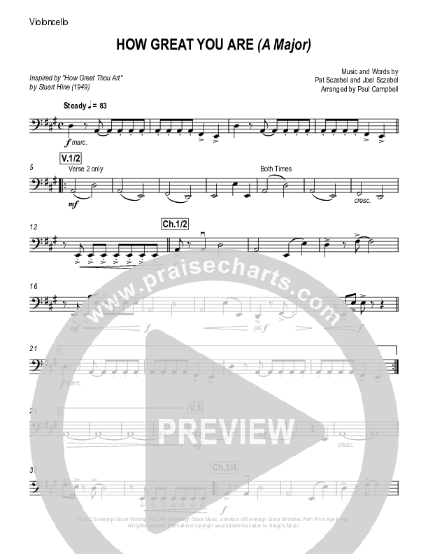 How Great You Are Violincello (Sovereign Grace)