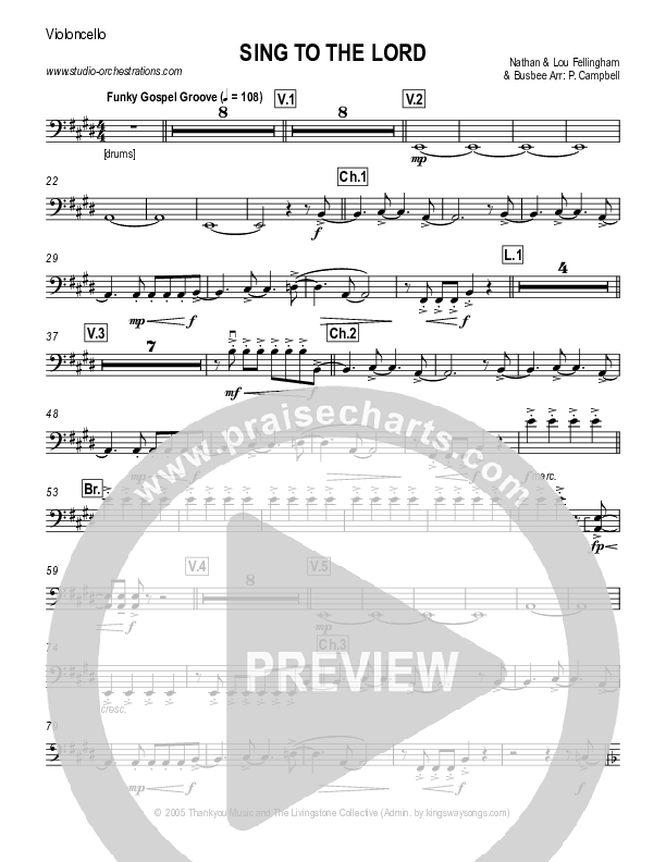 Sing To The Lord Violincello (Lou Fellingham)