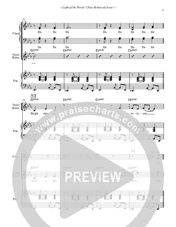 Light Of The World Choir Sheet (SATB) (Point Of Grace)