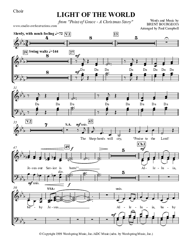 Light Of The World Choir Vocals (SATB) (Point Of Grace)