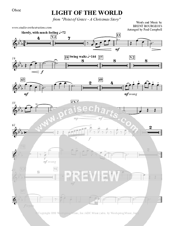 Light Of The World Oboe Sheet Music PDF (Point Of Grace) PraiseCharts
