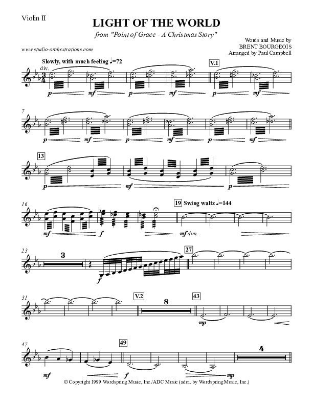 Light Of The World Violin 2 (Point Of Grace)