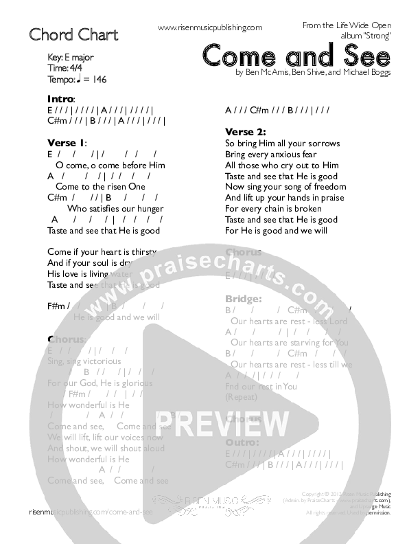 Come And See Chords & Lyrics (Life Wide Open)