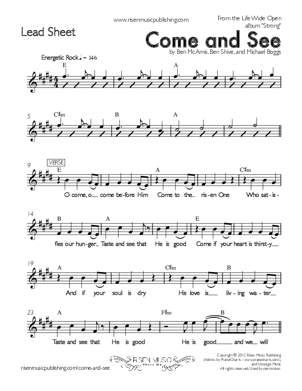 Come And See Lead Sheet (Life Wide Open)