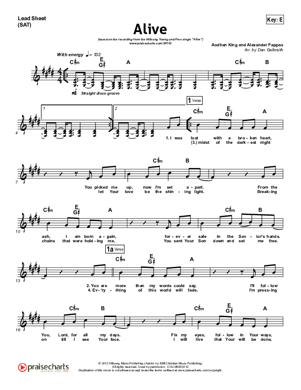Alive Lead Sheet (SAT) (Hillsong Young & Free)
