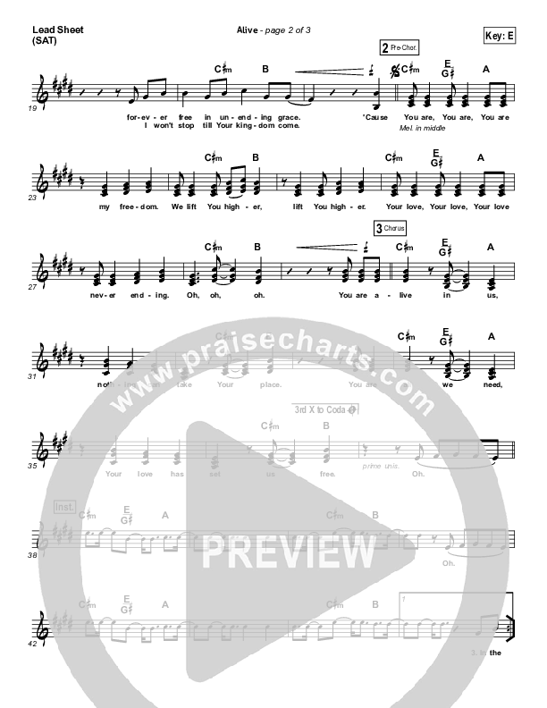 Alive Lead Sheet (SAT) (Hillsong Young & Free)