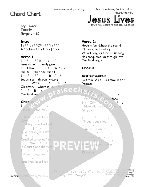 Jesus Lives Chords & Lyrics (Ashley Beckford)