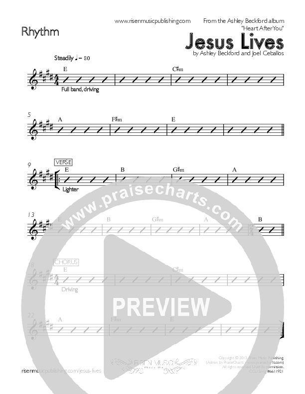 Jesus Lives Rhythm Chart (Ashley Beckford)