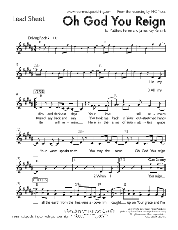 Oh God You Reign Lead Sheet (IHC Music)