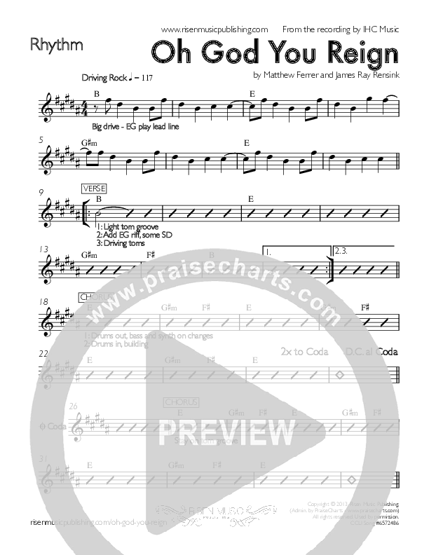 Oh God You Reign Rhythm Chart (IHC Music)