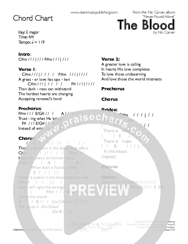 The Blood Chords & Lyrics (Nic Carver)