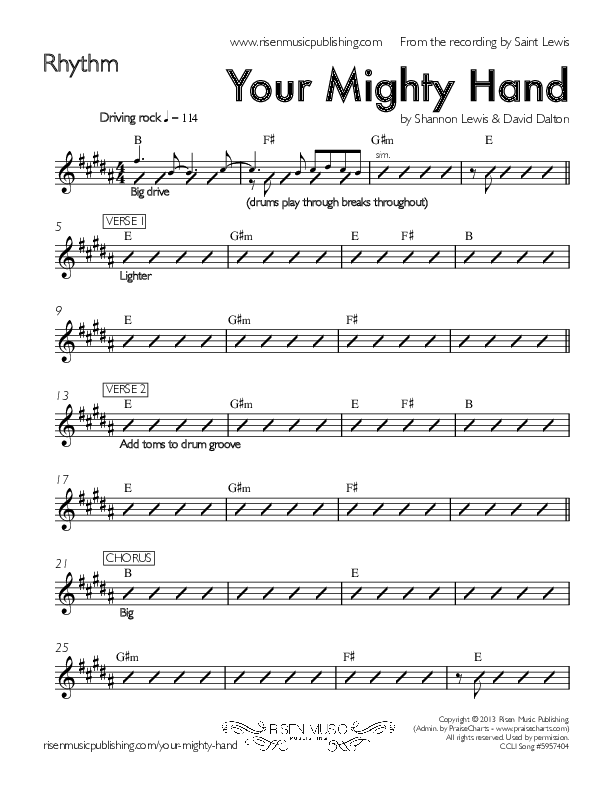 Your Mighty Hand Rhythm Chart (Saint Lewis)
